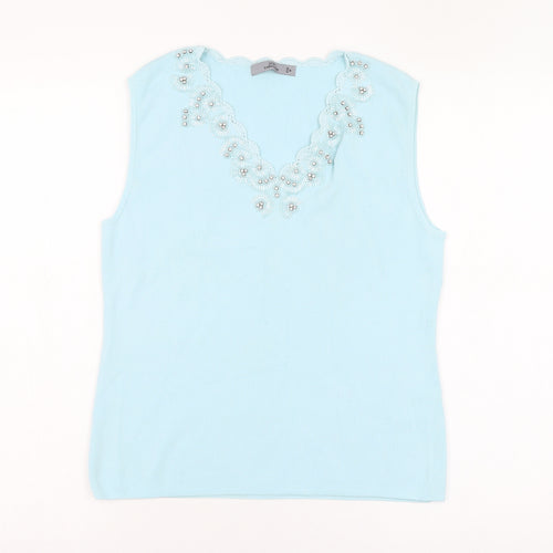 Style Collection Womens Blue  Viscose Basic Tank Size M V-Neck