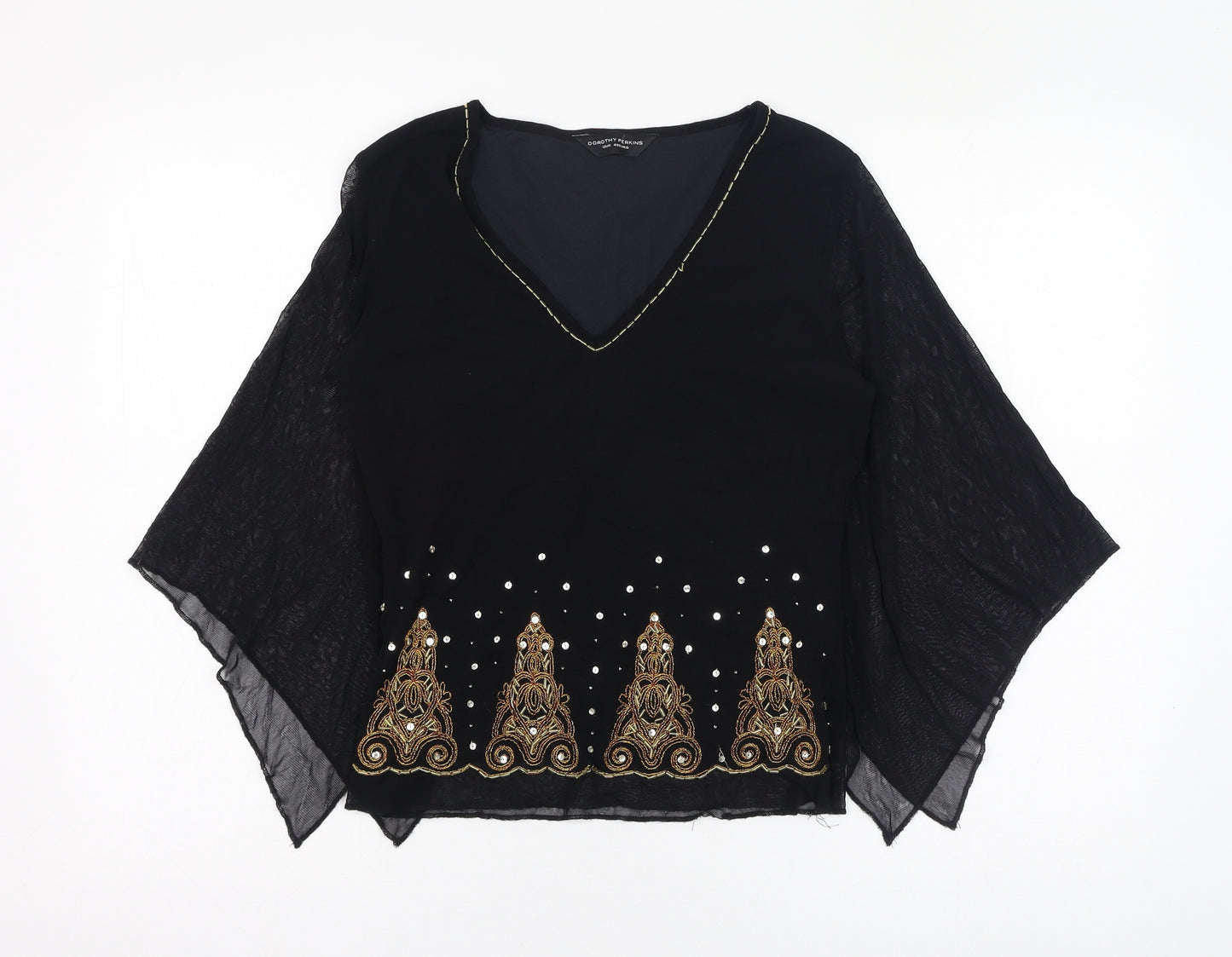 Dorothy Perkins Womens Black  Nylon Basic Blouse Size 12 V-Neck