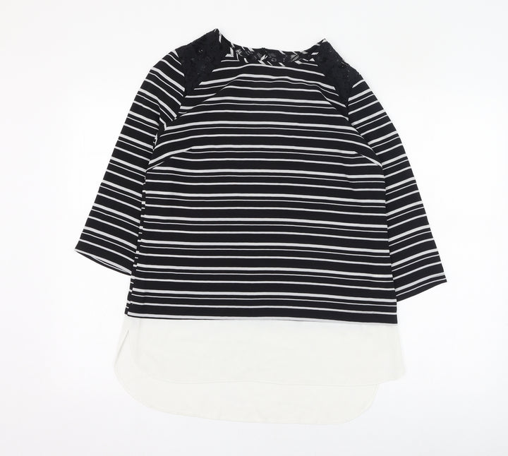 Atmosphere Womens Black Striped Polyester Basic Blouse Size 10 Round Neck