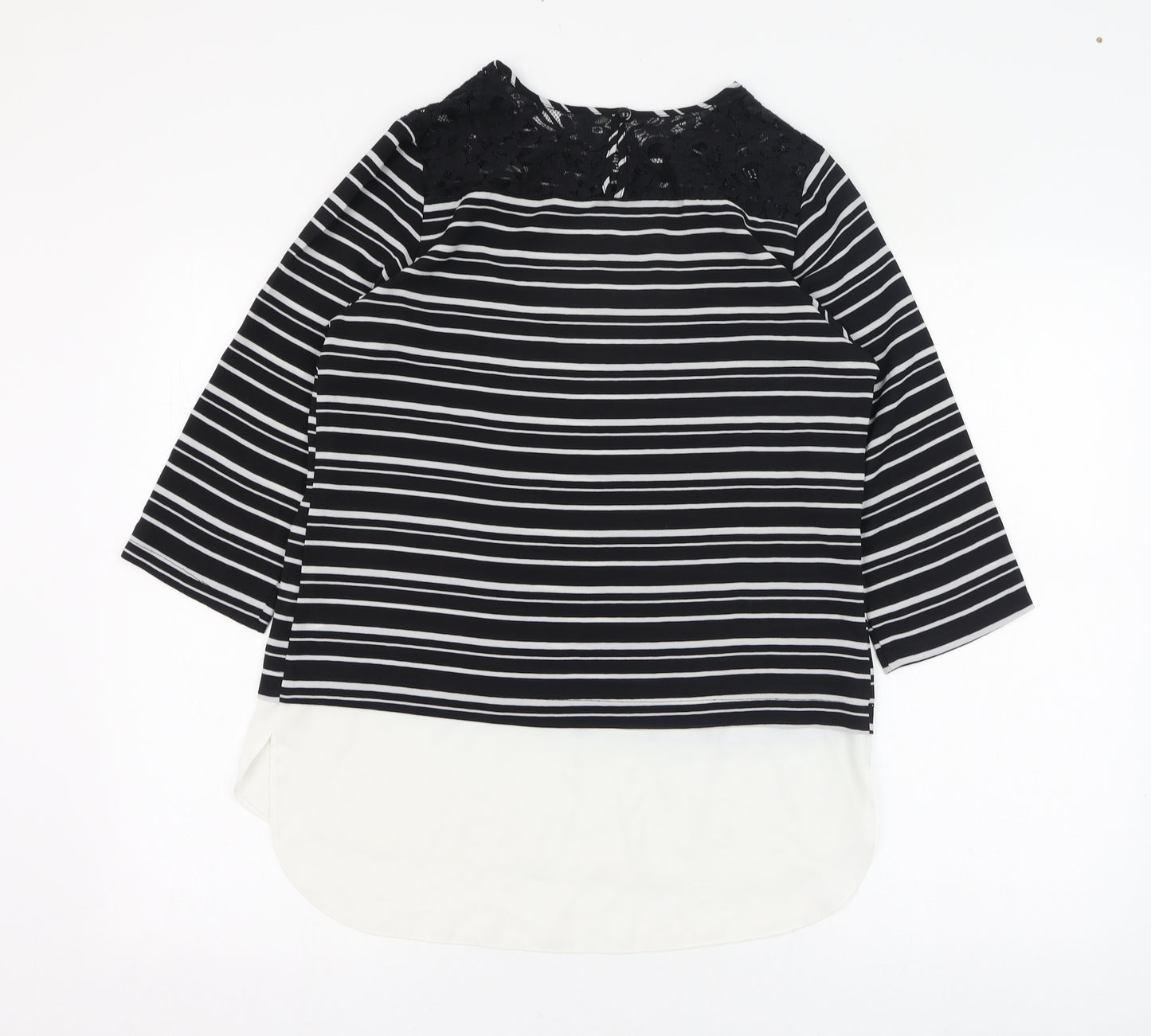 Atmosphere Womens Black Striped Polyester Basic Blouse Size 10 Round Neck