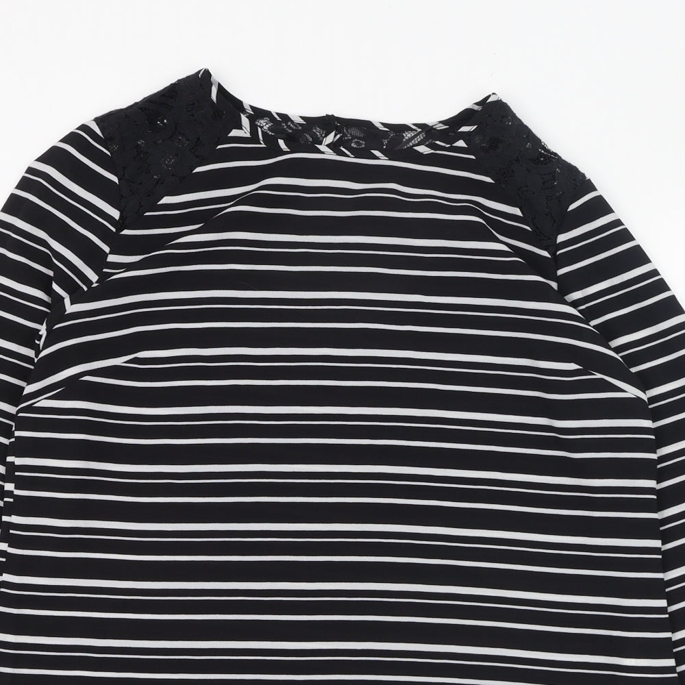 Atmosphere Womens Black Striped Polyester Basic Blouse Size 10 Round Neck