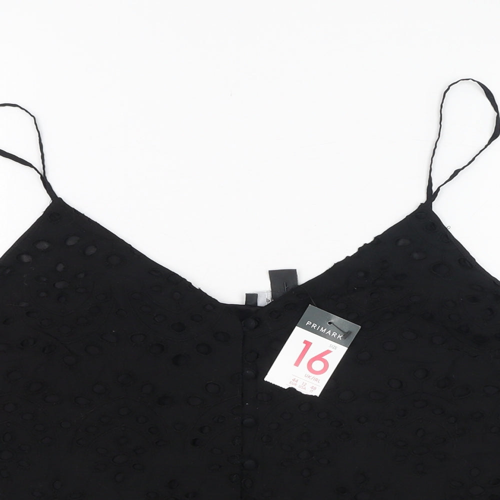 Primark Womens Black  Cotton Basic Tank Size 16 V-Neck