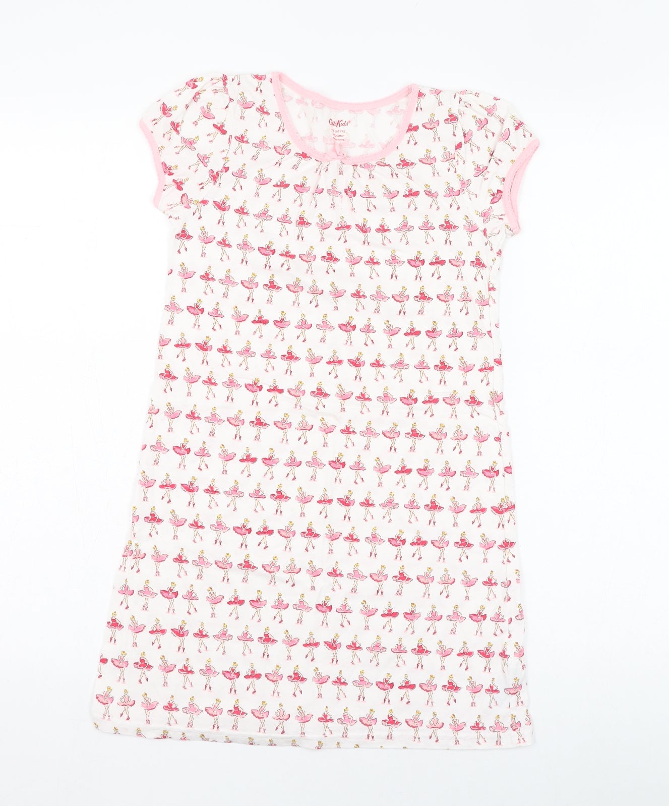 Cath Kids Girls White  Cotton T-Shirt Dress  Size 5-6 Years  Round Neck Pullover - Ballerina