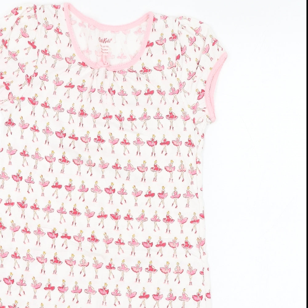 Cath Kids Girls White  Cotton T-Shirt Dress  Size 5-6 Years  Round Neck Pullover - Ballerina