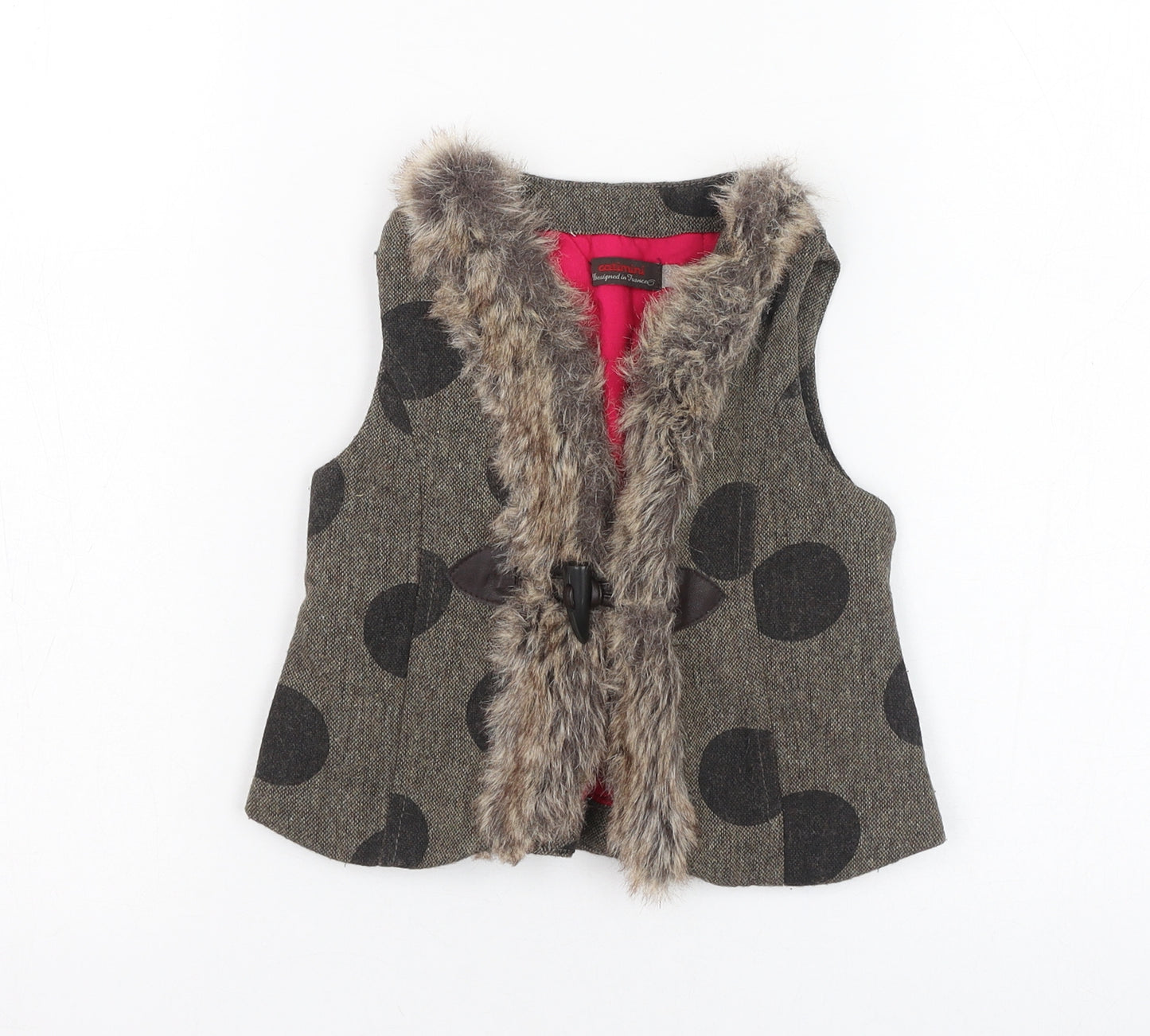 Catimini Girls Brown Polka Dot  Gilet Jacket Size 3 Years  Hook & Loop