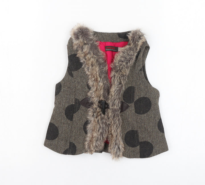 Catimini Girls Brown Polka Dot Gilet Jacket Size 3 Years Hook & Loop
