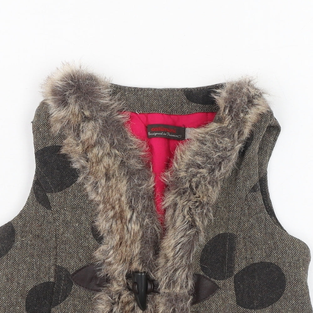 Catimini Girls Brown Polka Dot  Gilet Jacket Size 3 Years  Hook & Loop
