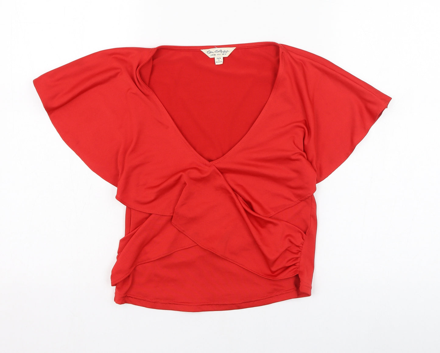 Miss Selfridge Womens Red  Polyester Basic Blouse Size 10 V-Neck
