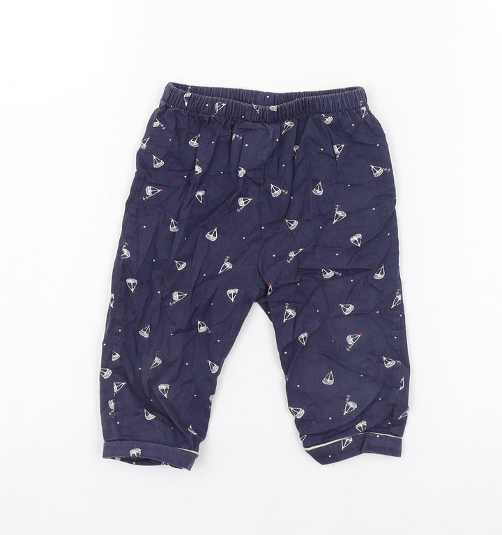 mamas & papas Boys Blue Cotton Jogger Trousers Size 9-12 Months Pullover - Boats