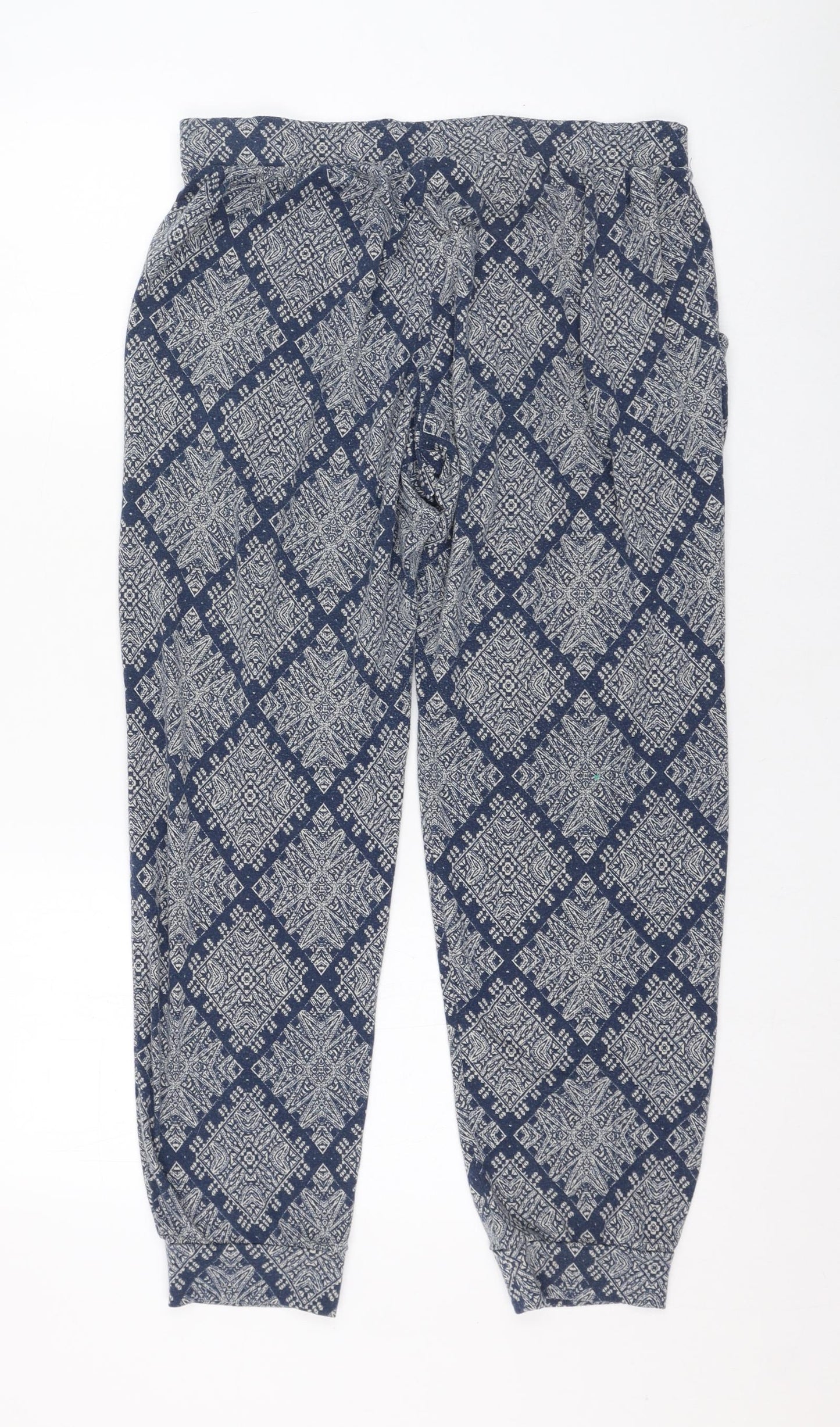 Primark Womens Blue Geometric Polyester Jogger Trousers Size 14 L26 in Regular