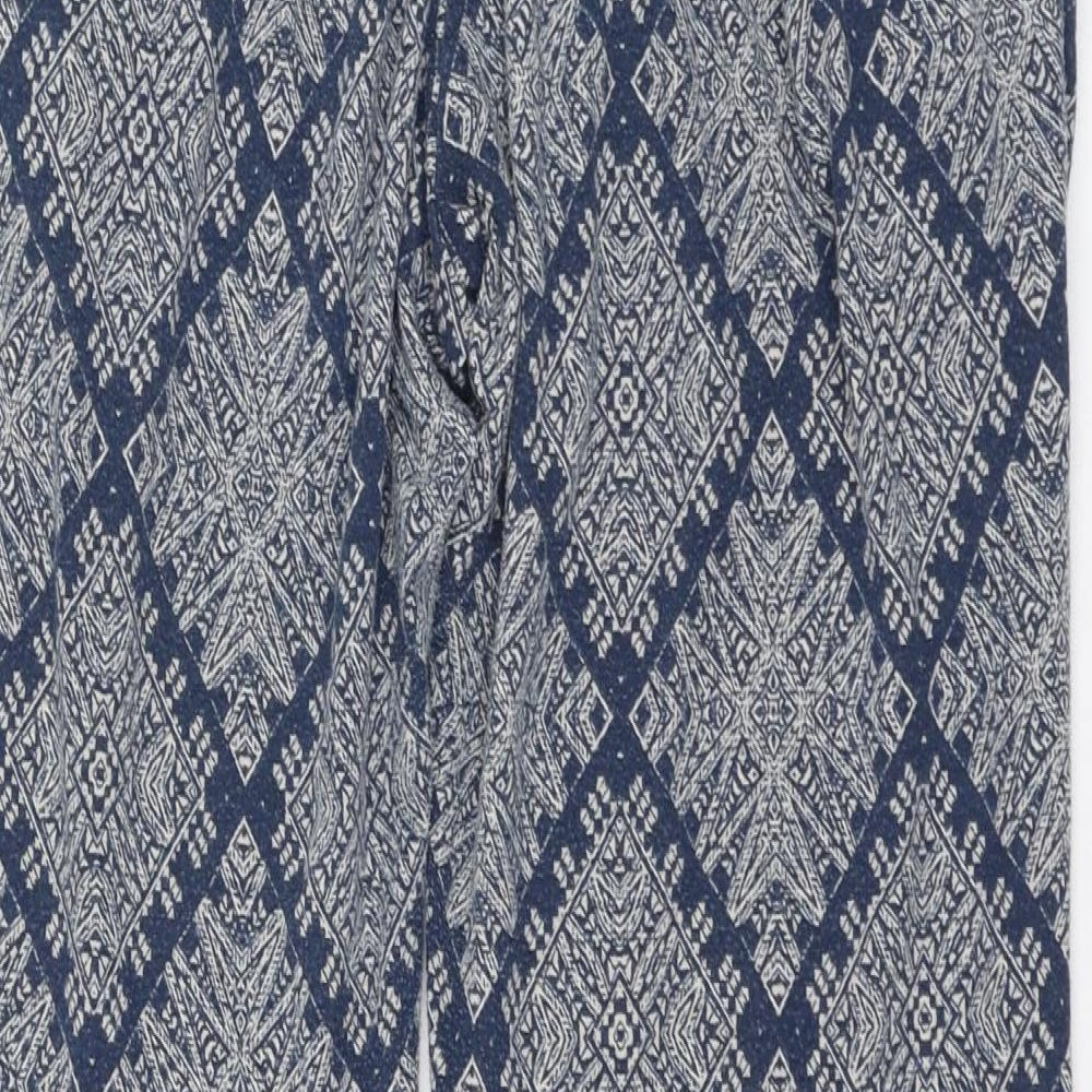 Primark Womens Blue Geometric Polyester Jogger Trousers Size 14 L26 in Regular