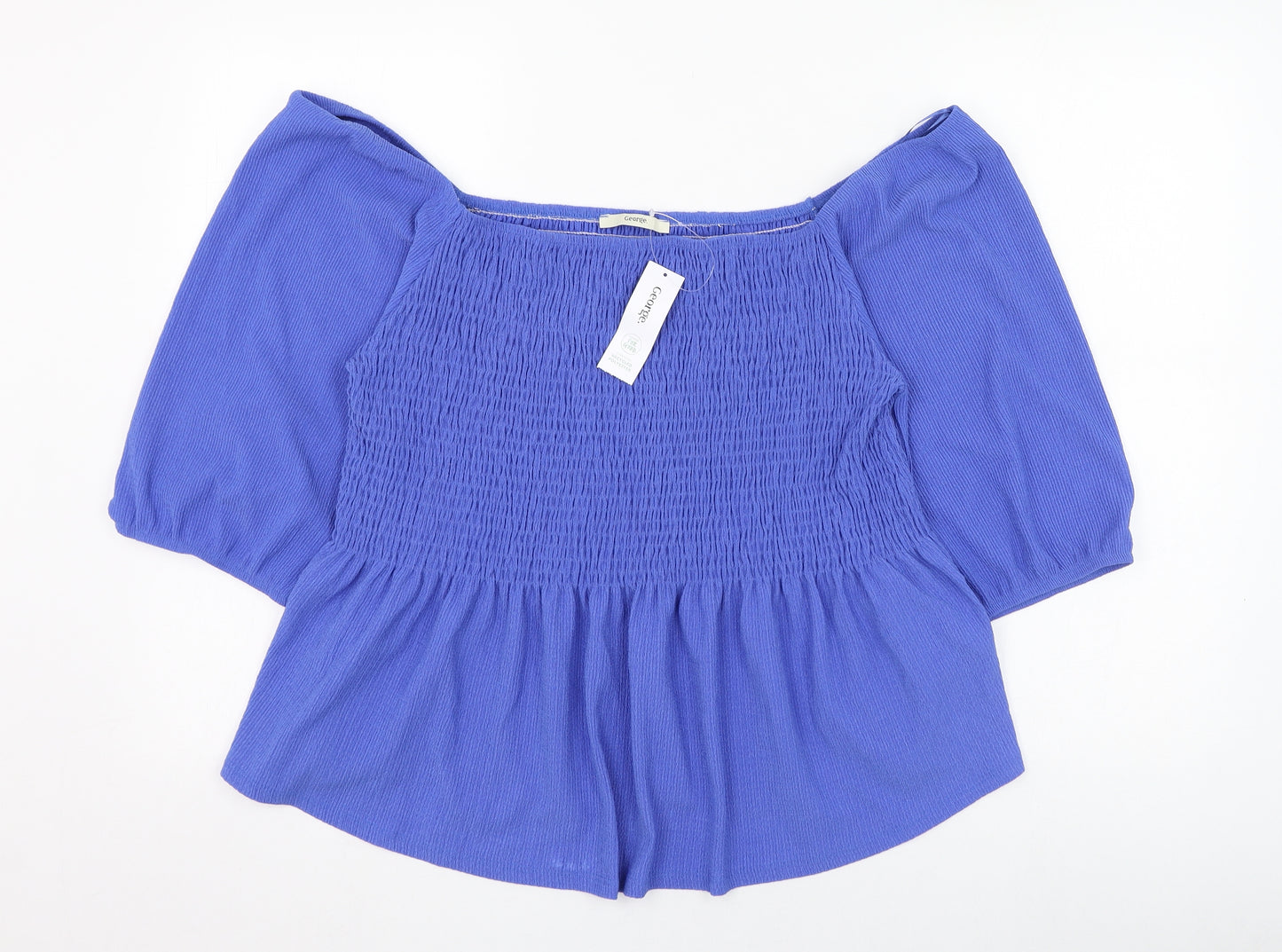 George Womens Blue  Polyester Basic Blouse Size 20 Square Neck