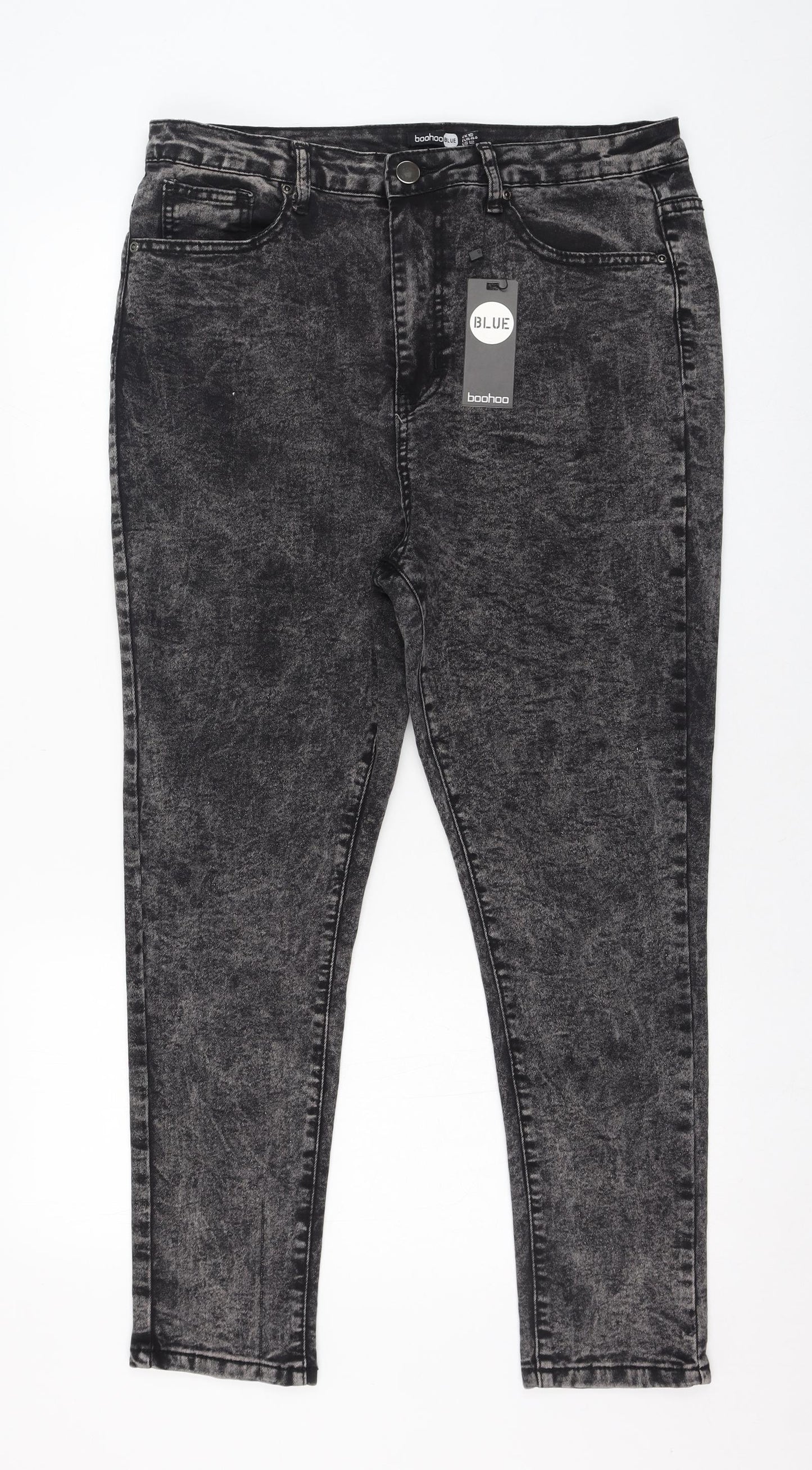 Boohoo Womens Grey  Cotton Skinny Jeans Size 16 L26 in Regular Zip