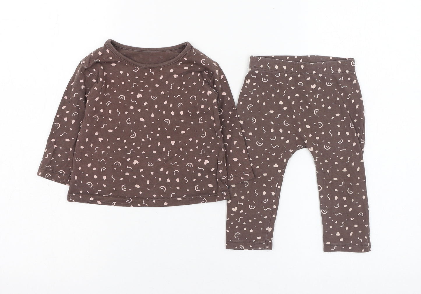 George Girls Brown Geometric Cotton Trousers Set Outfit/Set Size 6-9 Months  Pullover