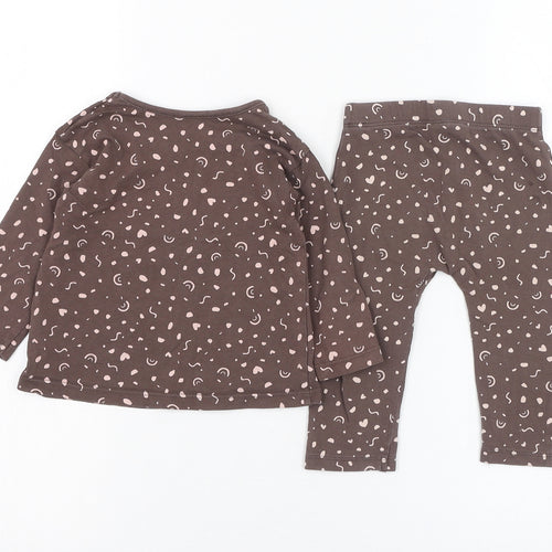 George Girls Brown Geometric Cotton Trousers Set Outfit/Set Size 6-9 Months  Pullover