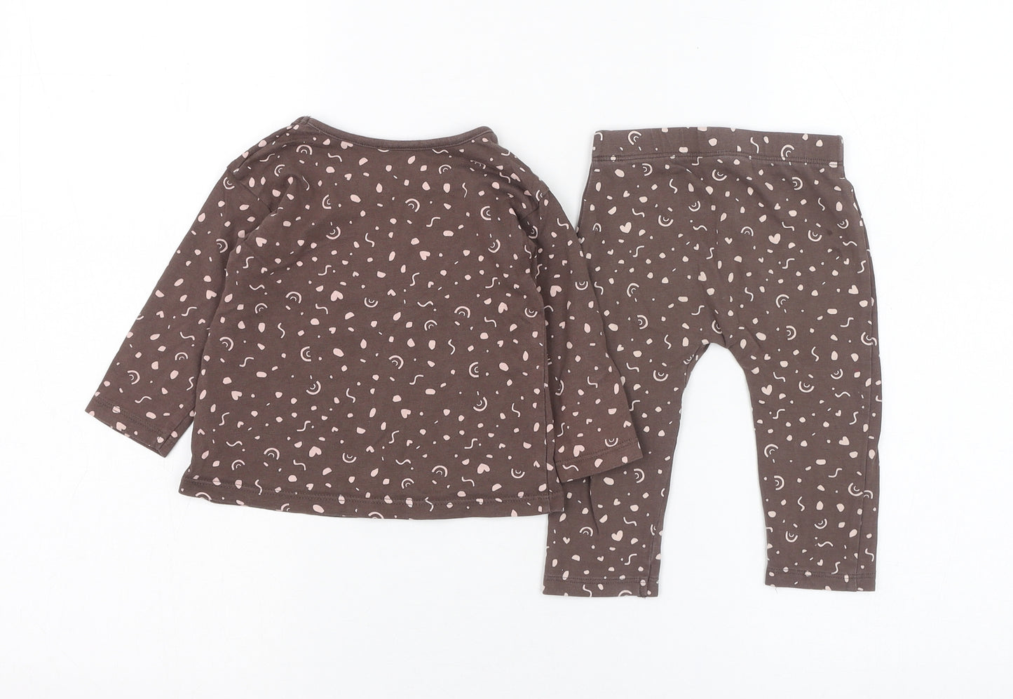 George Girls Brown Geometric Cotton Trousers Set Outfit/Set Size 6-9 Months  Pullover