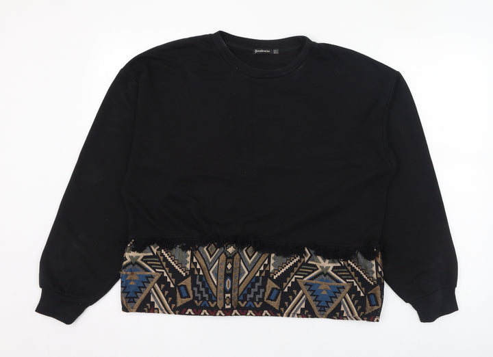 Stradivarius Womens Black Geometric Polyester Pullover Sweatshirt Size S Pullover