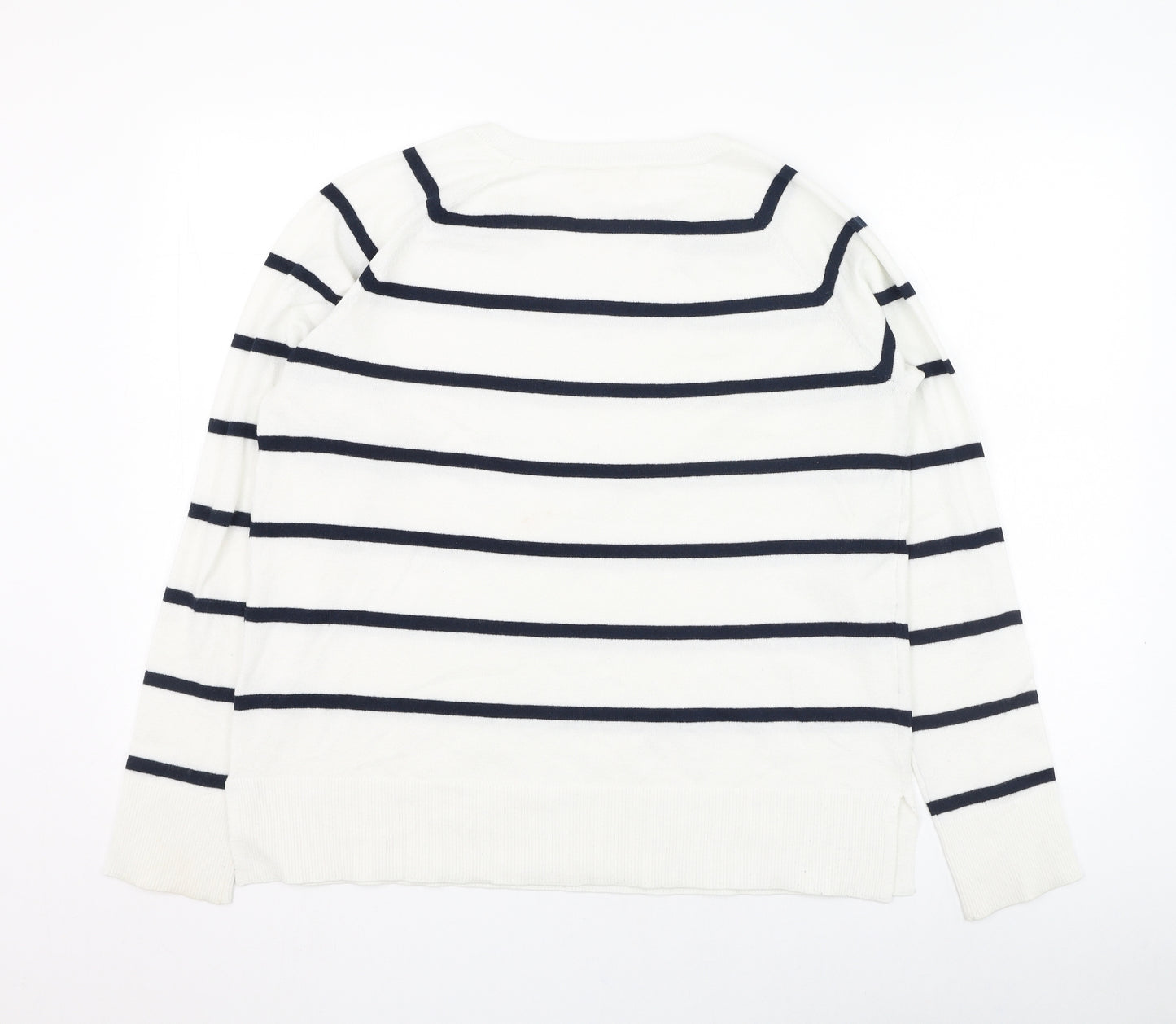 Primark Womens Ivory Round Neck Striped Polyester Pullover Jumper Size 10