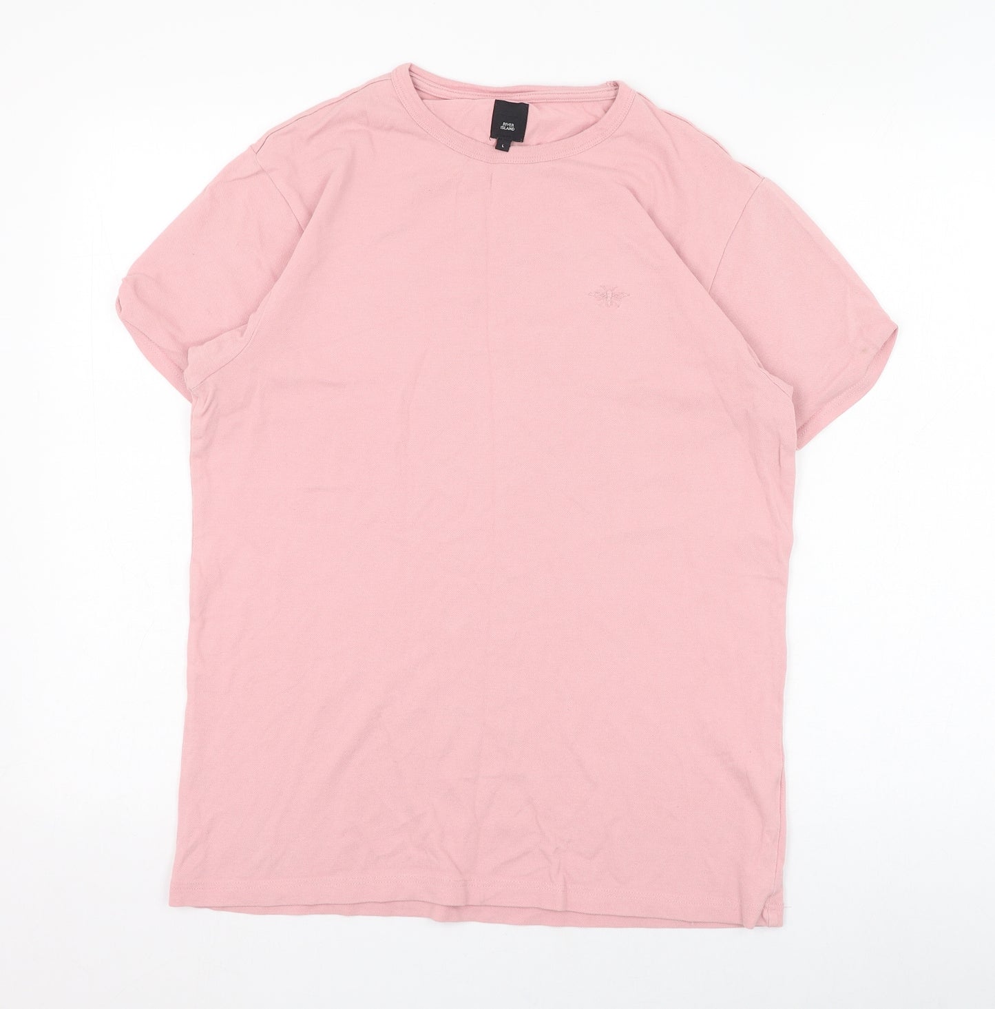 River Island Mens Pink  Cotton  T-Shirt Size L Round Neck