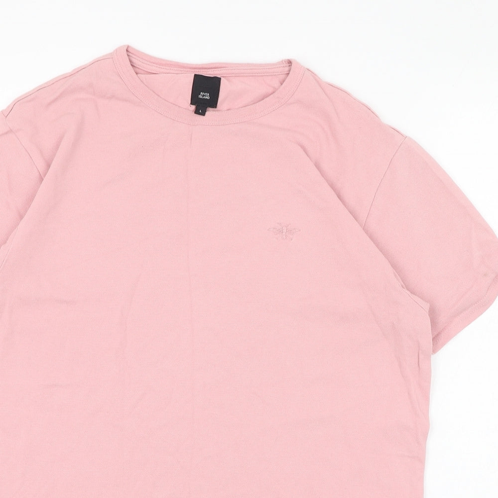 River Island Mens Pink  Cotton  T-Shirt Size L Round Neck