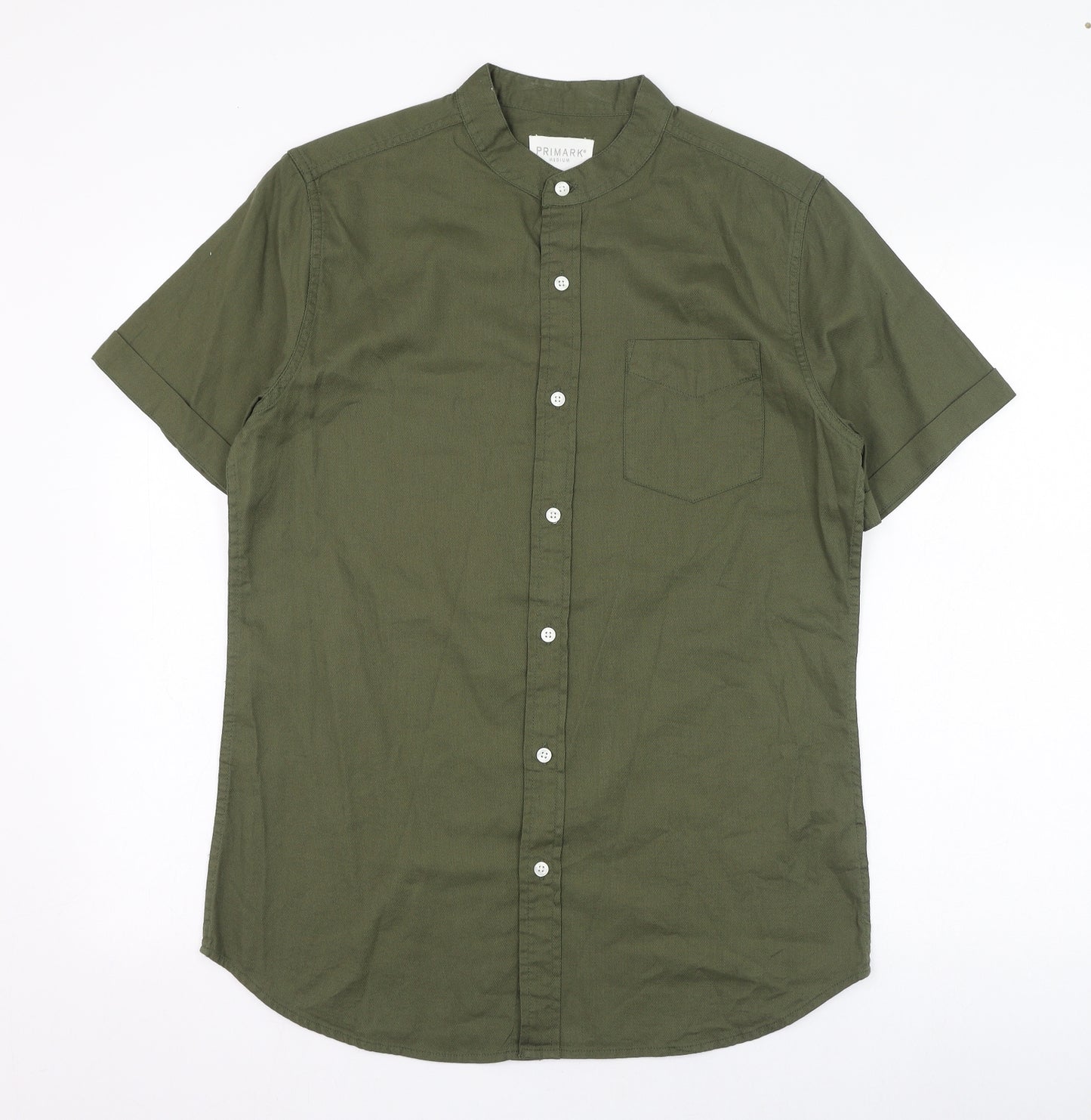 Primark Mens Green  Cotton  Button-Up Size M Round Neck Button
