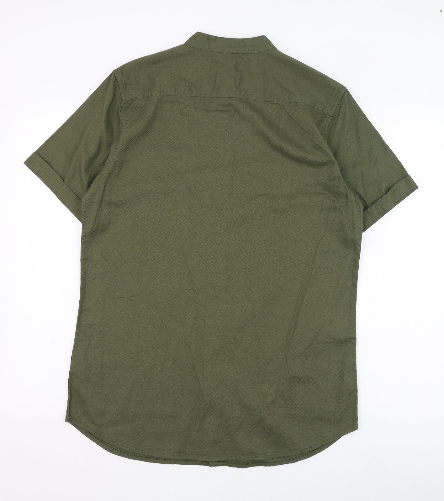 Primark Mens Green  Cotton  Button-Up Size M Round Neck Button