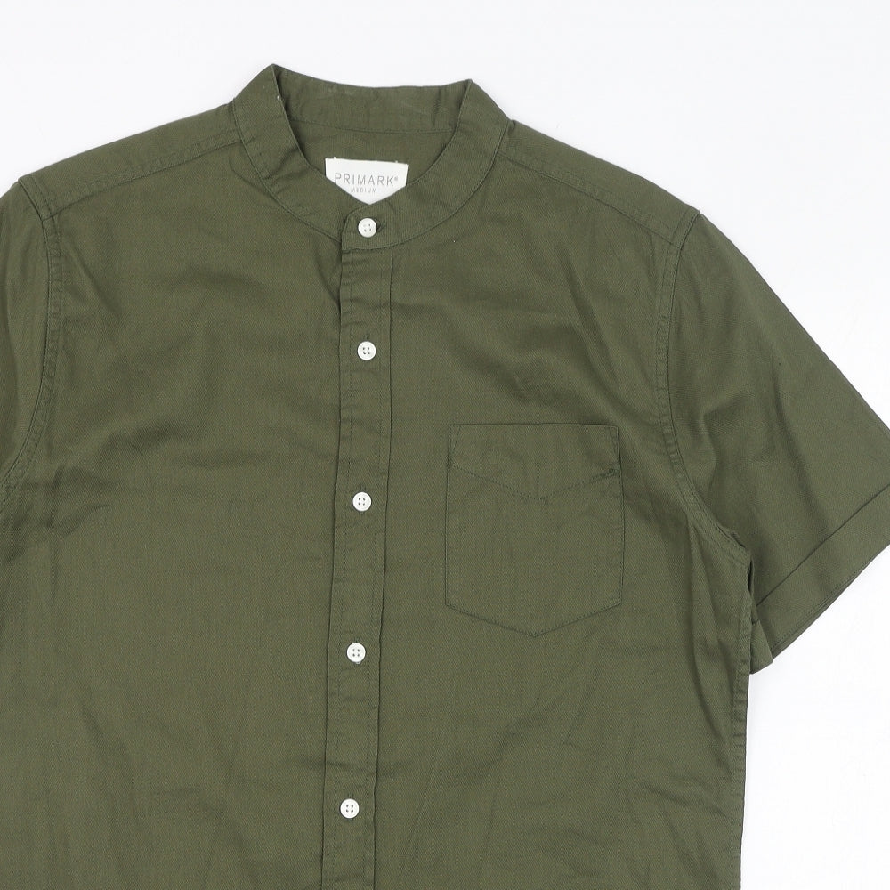 Primark Mens Green  Cotton  Button-Up Size M Round Neck Button