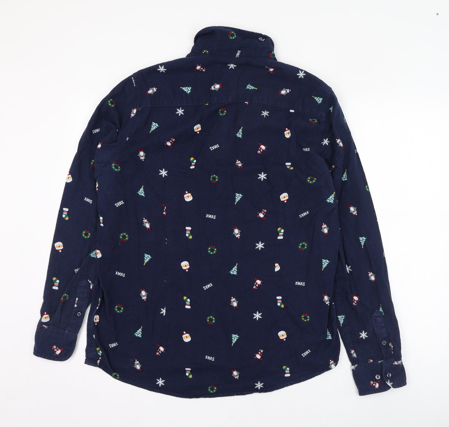 Livergy Mens Blue  Cotton  Button-Up Size M Collared Button - Christmas