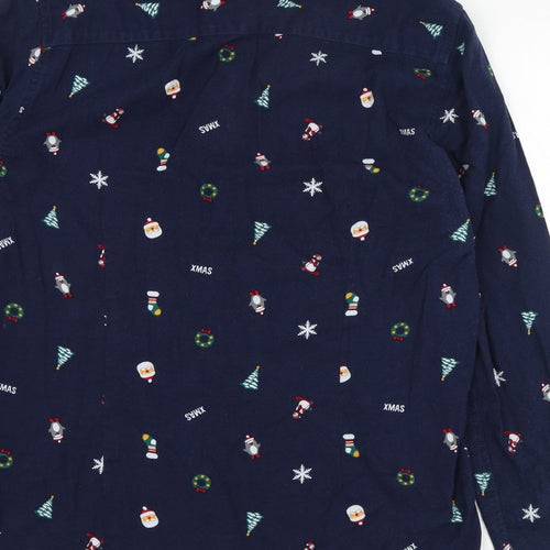 Livergy Mens Blue  Cotton  Button-Up Size M Collared Button - Christmas