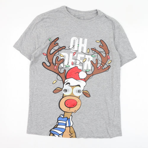 F&F Mens Grey  Cotton  T-Shirt Size M Round Neck  - Christmas, Oh deer