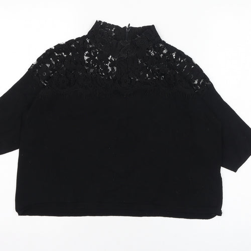 Topshop Womens Black  Viscose Basic T-Shirt Size 10 Mock Neck