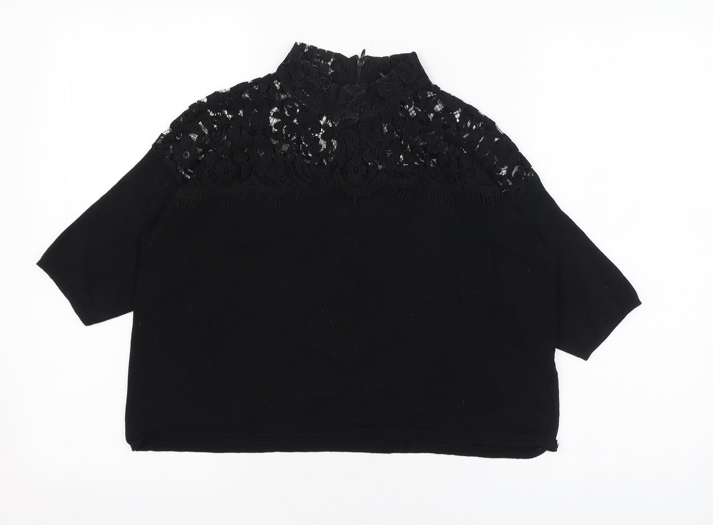 Topshop Womens Black  Viscose Basic T-Shirt Size 10 Mock Neck