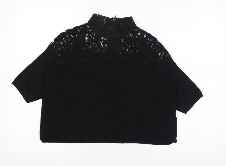 Topshop Womens Black  Viscose Basic T-Shirt Size 10 Mock Neck