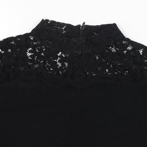 Topshop Womens Black  Viscose Basic T-Shirt Size 10 Mock Neck