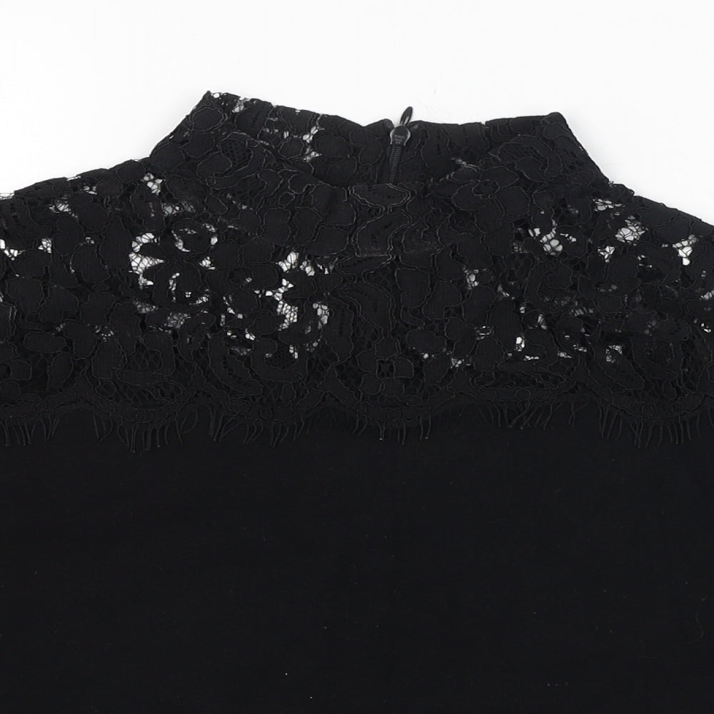 Topshop Womens Black  Viscose Basic T-Shirt Size 10 Mock Neck