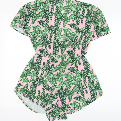 PRETTYLITTLETHING Womens Green Floral Polyester Playsuit One-Piece Size 12  Tie