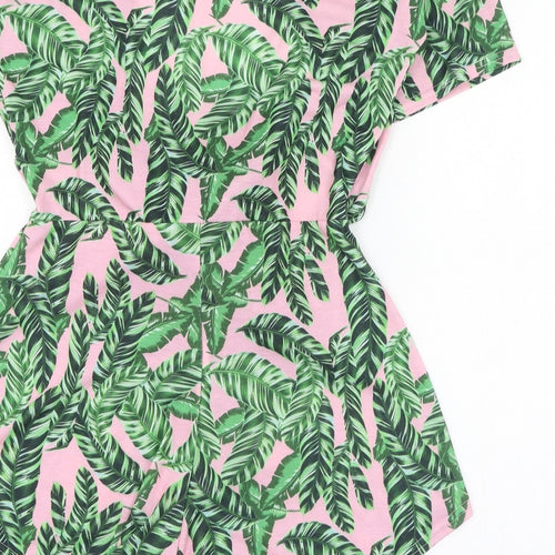 PRETTYLITTLETHING Womens Green Floral Polyester Playsuit One-Piece Size 12  Tie
