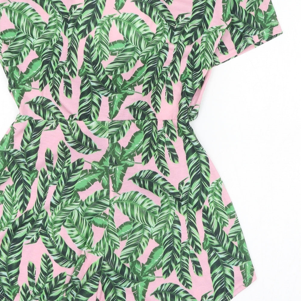 PRETTYLITTLETHING Womens Green Floral Polyester Playsuit One-Piece Size 12  Tie