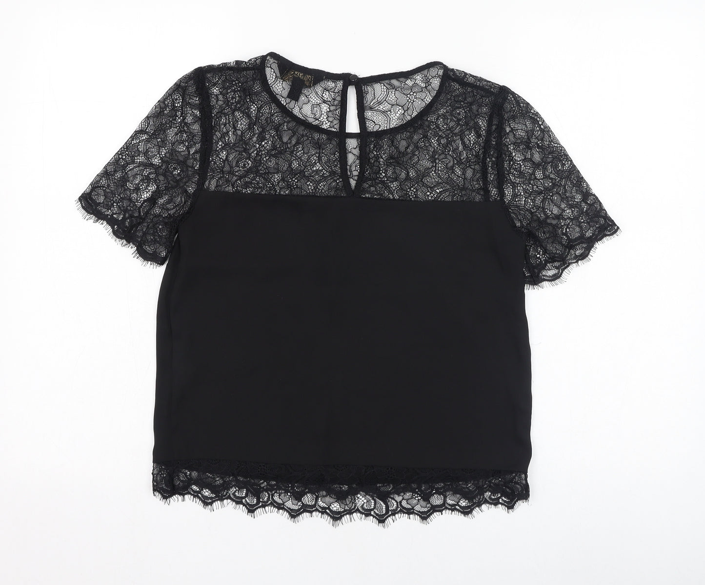 Lipsy Womens Black  Polyester Basic Blouse Size 8 Round Neck