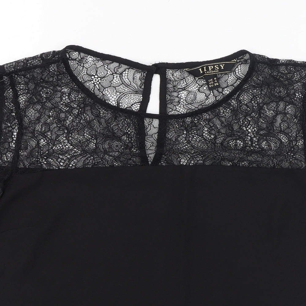 Lipsy Womens Black  Polyester Basic Blouse Size 8 Round Neck