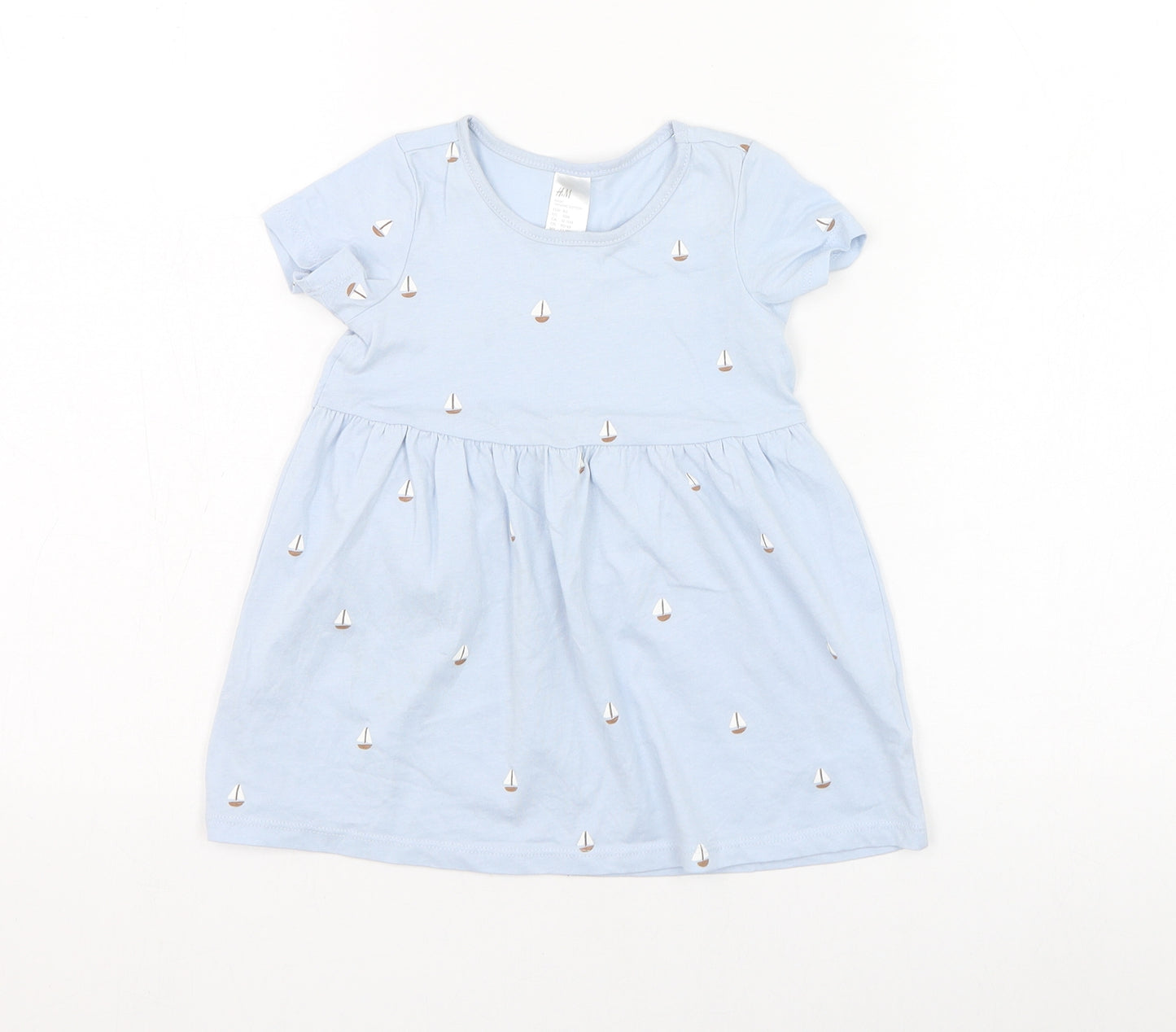 H&M Girls Blue  Cotton Skater Dress  Size 12-18 Months  Round Neck Pullover - Boat