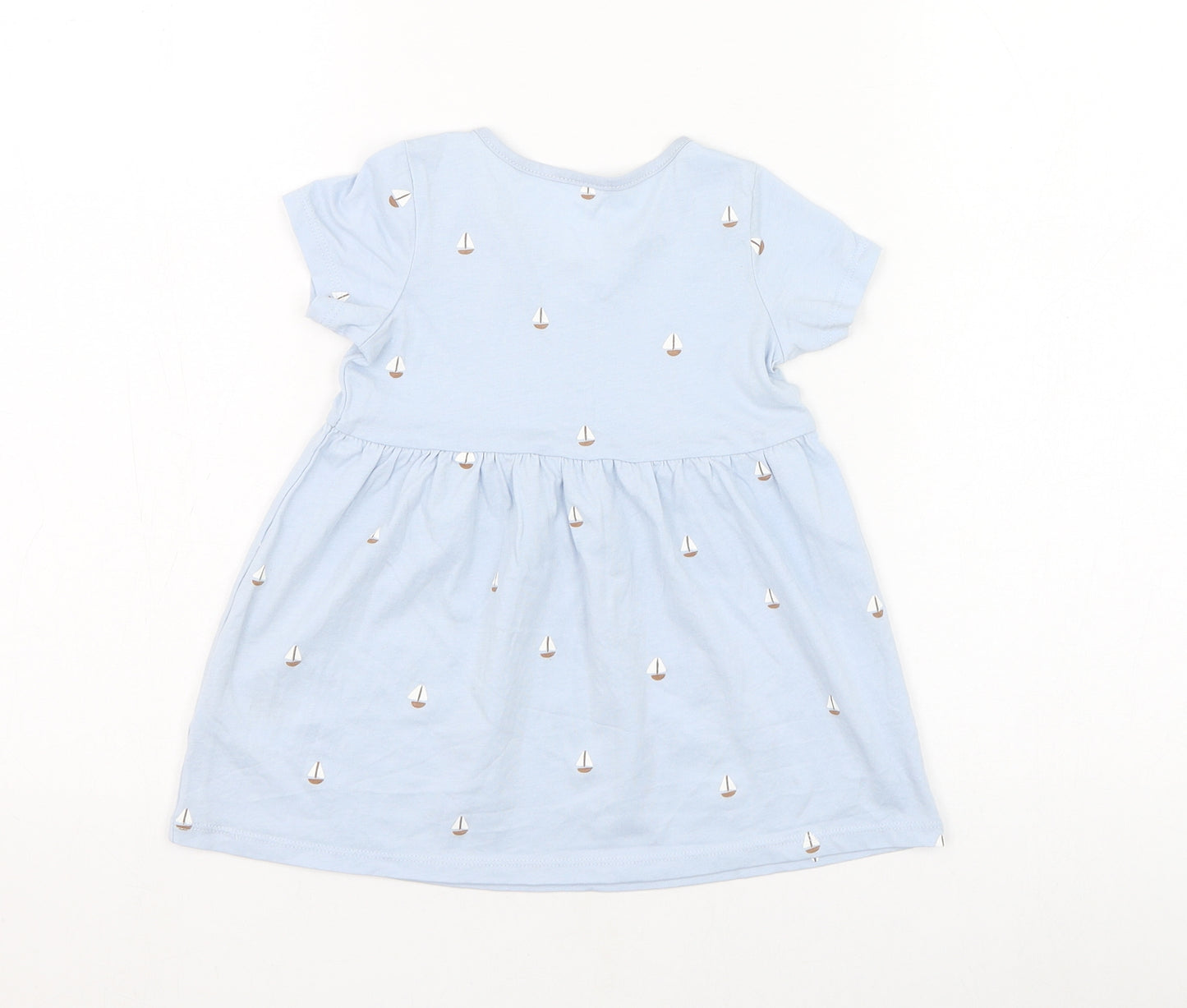 H&M Girls Blue  Cotton Skater Dress  Size 12-18 Months  Round Neck Pullover - Boat