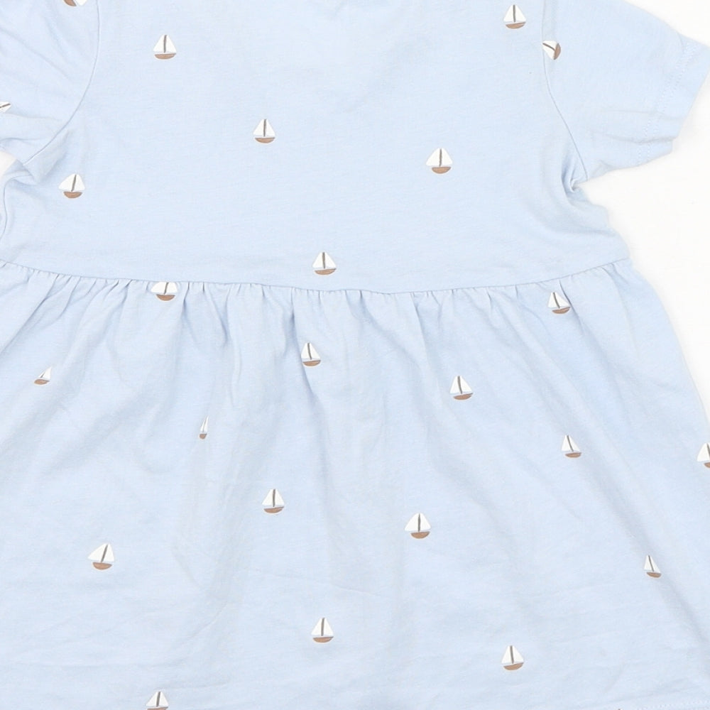 H&M Girls Blue  Cotton Skater Dress  Size 12-18 Months  Round Neck Pullover - Boat