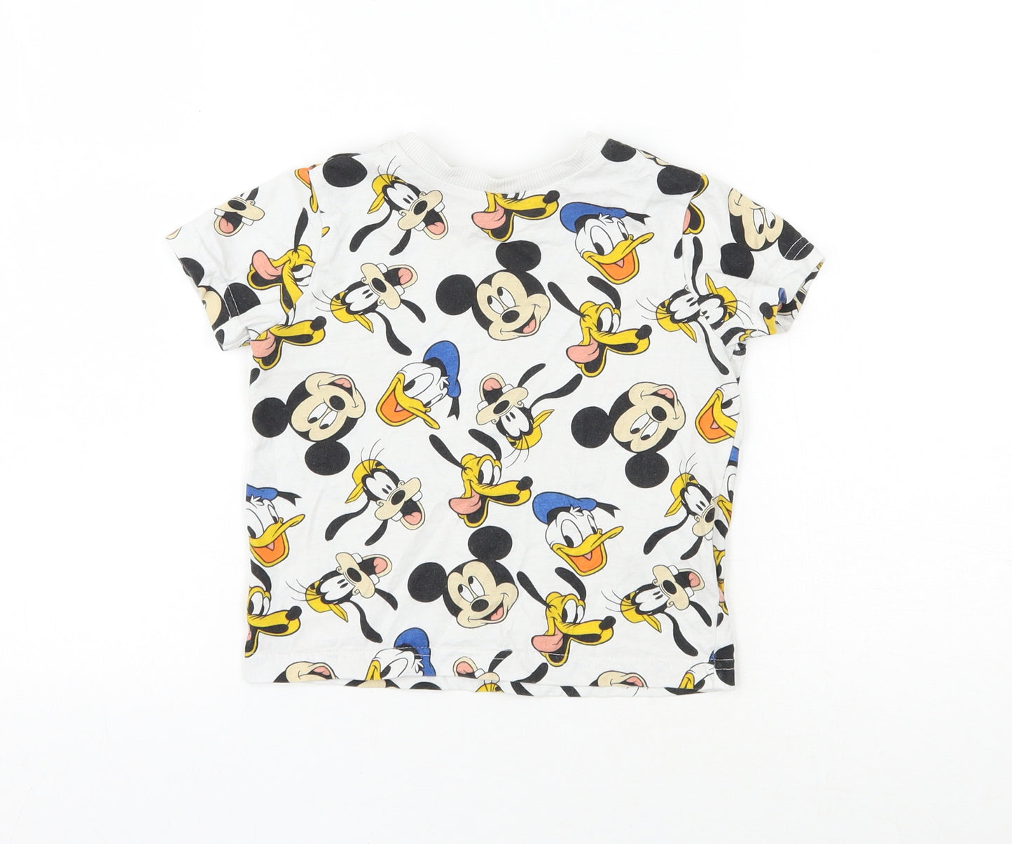 F&F Boys White  Cotton Basic T-Shirt Size 12-18 Months Round Neck Pullover - Mickey Mouse