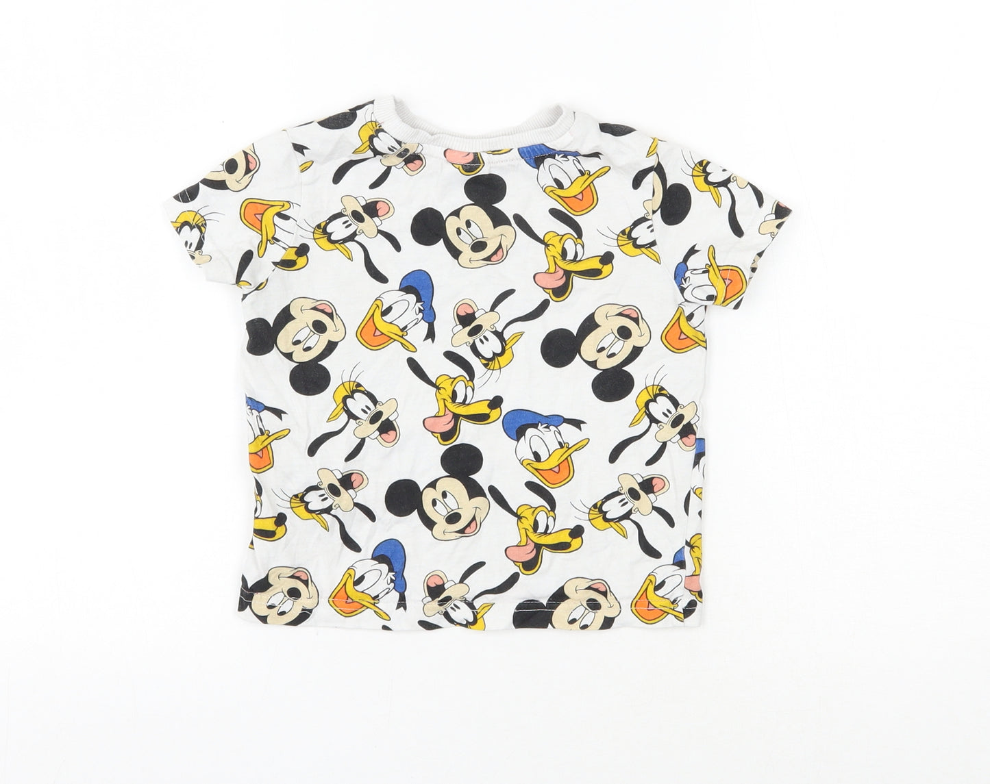 F&F Boys White  Cotton Basic T-Shirt Size 12-18 Months Round Neck Pullover - Mickey Mouse