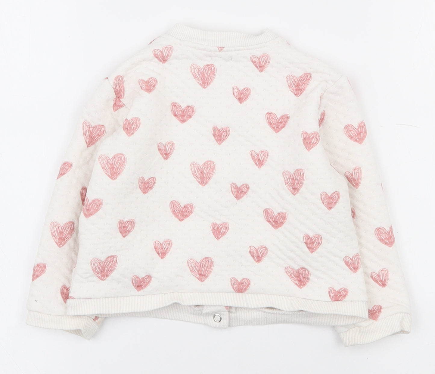 Preworn Girls White   Jacket  Size 24 Months   Snap - Heart pattern