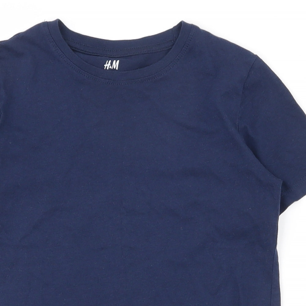H&M Boys Blue  100% Cotton Basic T-Shirt Size 4-5 Years Crew Neck Pullover
