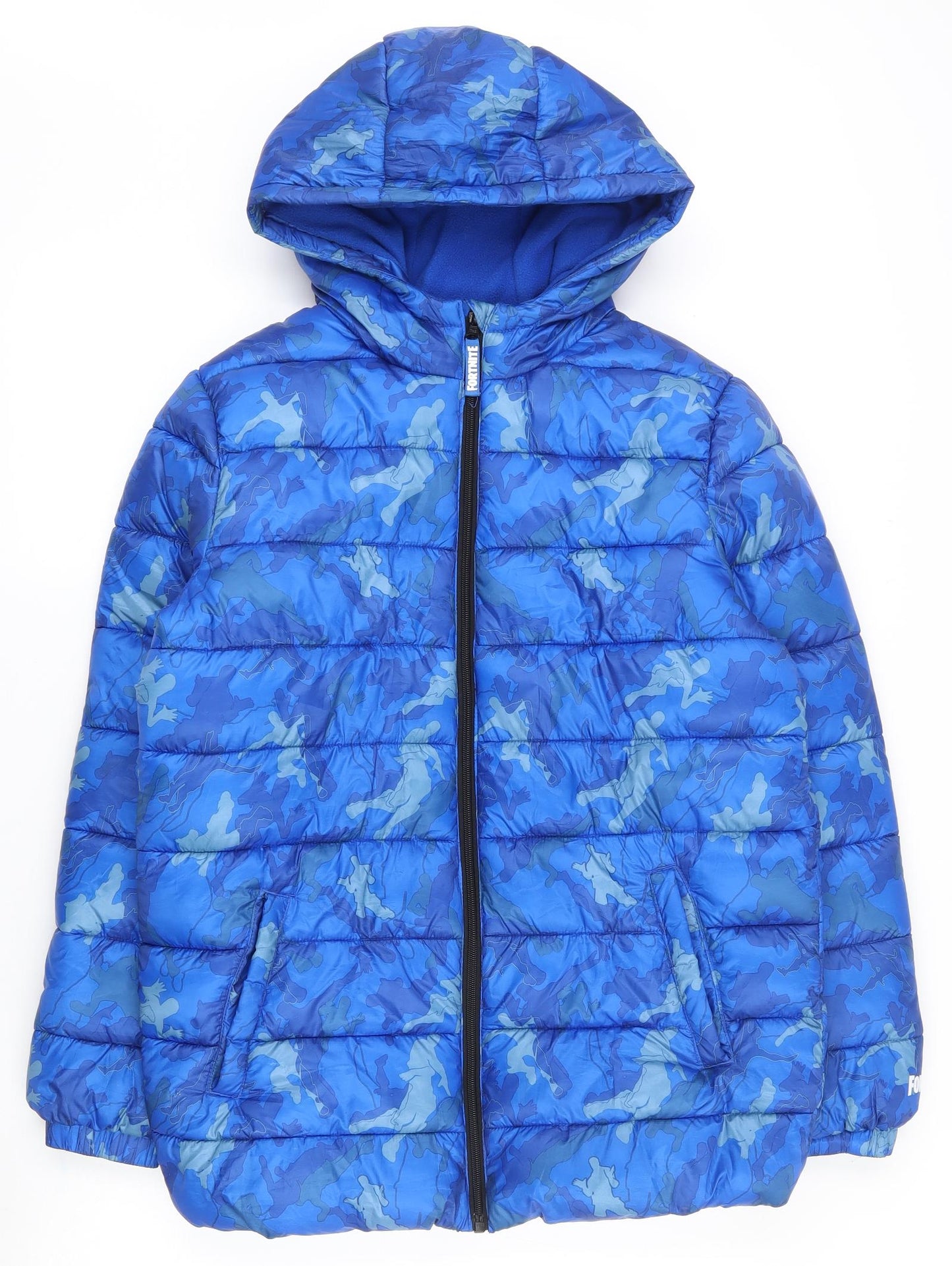 F&F Boys Blue   Puffer Jacket Coat Size 13-14 Years  Zip - Fortnite pattern