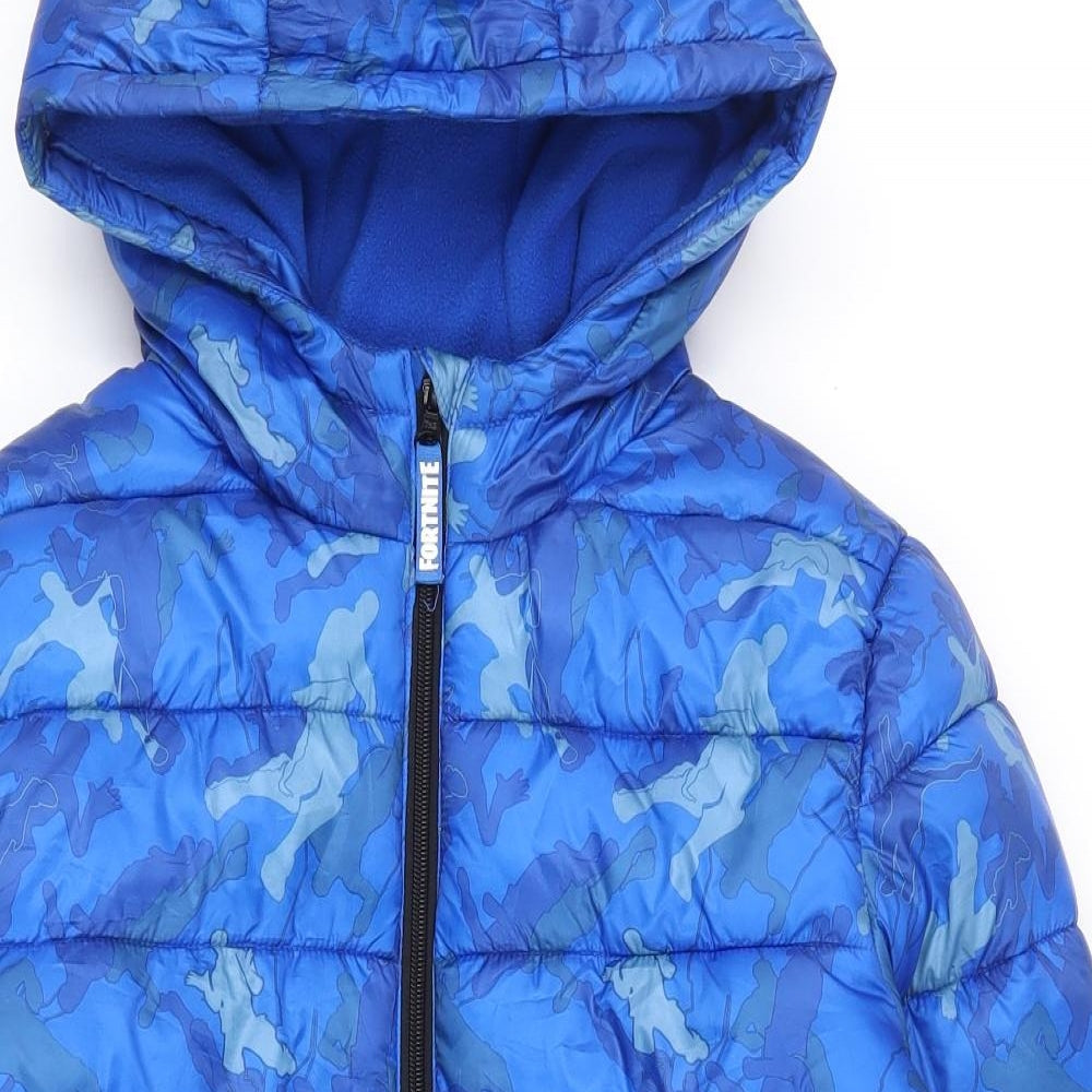 F&F Boys Blue   Puffer Jacket Coat Size 13-14 Years  Zip - Fortnite pattern