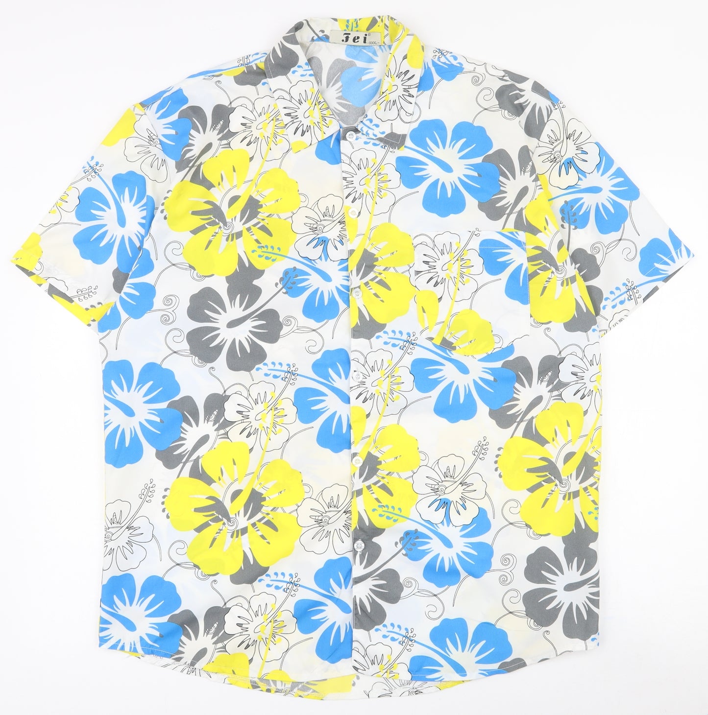 FEI Mens Multicoloured Floral Polyester  Button-Up Size 3XL Collared Button - Hawaiian shirt